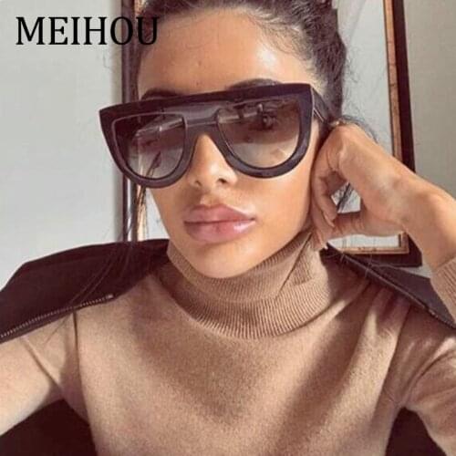 Classic pilot black oversized Women Sunglasses vintage retro flat top vintage glasses Big frame Gradient lens sunglasses ladies