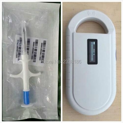 READELL 100pcs 134.2KHz Stanard ISO Chip FDX-B 2.12*12mm RFID microchip injector Animal syringe with glass tags+1 pcs reader
