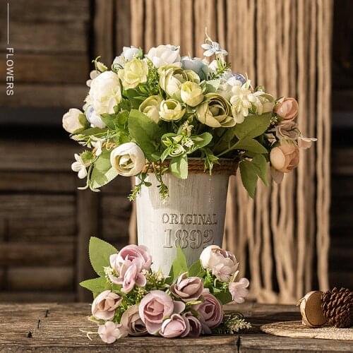 Silk DIY Daisy Camellia Artificial Flowers Small Rose Bride Bouquet Xmas Party Decor Faux Fake Flowers Wedding Home Decor