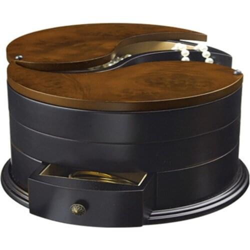 Handmade Chinese Rotating round Tai Chi Jewelry Box RetroWood Jewelry Multilayer Ring Bracelet Makeup Storage jewelry organizer