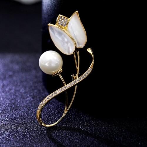 SINZRY popular jewelry accessory natural shell tulip flower elegant suit brooches womens sweater brooch pin