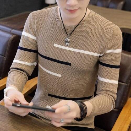 Autumn Spring Brand Men Sweater O-Neck Striped Slim Casual Long Sleeve Patchwork Pollover Sweaters Mens Thin Clothes Fashion 254