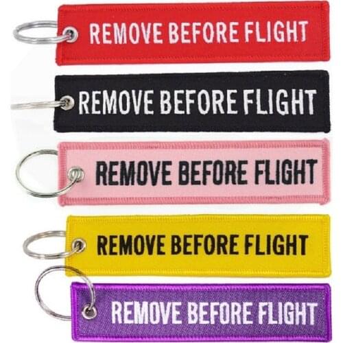Remove Before Flight Keychains Fashion key Tags keyring for Aviation gifts Emboiedery Customize key chain sleutelhanger 5PCS/LOT