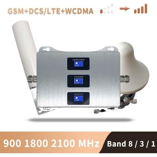 2G 3G 4G Triple band Cell Phone Signal Booster 70dB GSM 900 LTE 1800 WCDMA 2100 mhz Mobile Cellular Signal Repeater Antenna Set