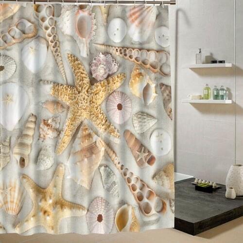 Shower Curtain Sea Shell Starfish 3d Print Waterproof Fabric Curtain for Bathroom Decorative Set With 12 Hooks