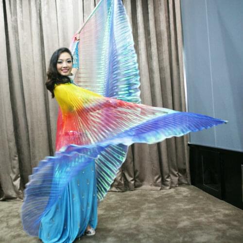 High Quality Stage Performance Props Dance Accessories Egyptian Wings with Sticks Rainbow Color Non-split Isis Wings Belly Dance