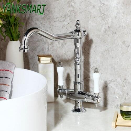 YANKSMART 360 Swivel Dual Handles Ceramic Handle Kitchen/Bathroom Basin Sink Fauect Deck Mounted Washbasin Tap Mixer Water Taps