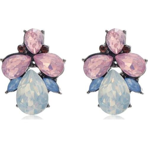 YaYi Pink White Blue Opalescence Glass Red Rhinestone Dangle Earring Womens Fashion Gun Black Gem Earrings For Women E1096