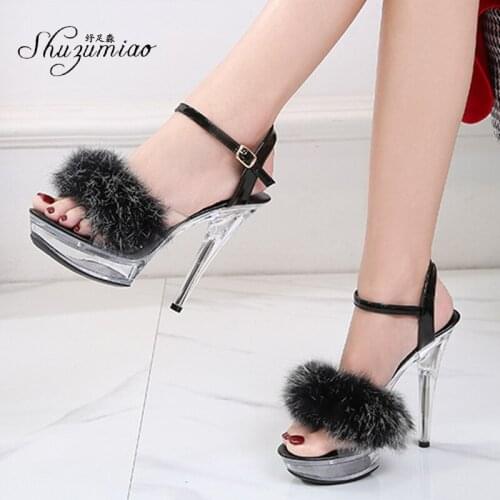 Shuzumiao Sandals Woman Summer Ladies Sexy High Transparent High Heels 13cm 15cm Platform Open Toe Sandals Women Wedding Shoes