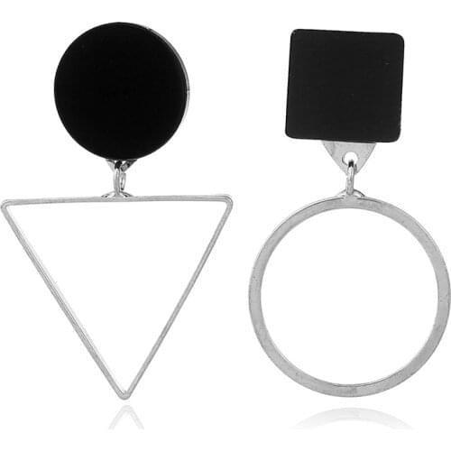 SUMENG New Brand Punk Fashion Triangle Round Geometric Asymmetric Black Earrings For Women pendientes brincos 2019 Gifts
