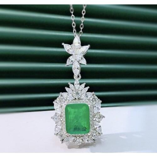 Created Moissanite Emerald Pendant Necklace 9*11mm for Women Luxury Solid 925 Sterling Silver Wedding Charm Necklace