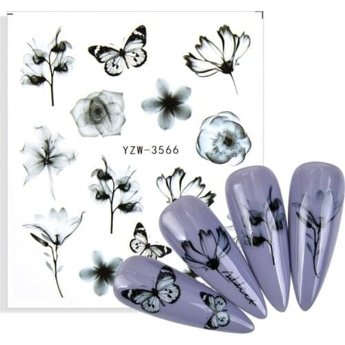 1pcs China Style Ink Flower Stickers for Nails Reflective Watercolor Floral Sliders for Nail Design Manicure Decor Decals