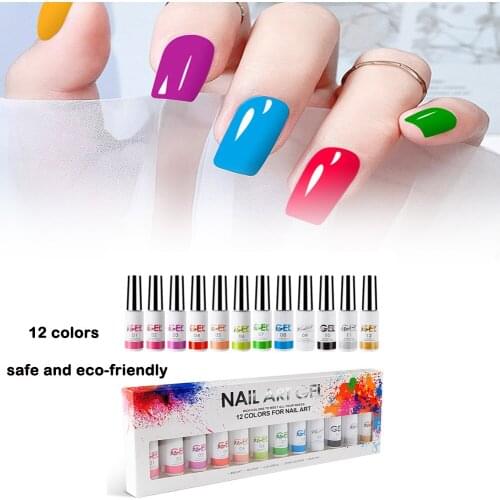 12 Colors Painted Gel Nail Polish Set Line Art Set Drawing Painting UV/LED Soak off Gel Polish Set Manicure Kit Nail Polish