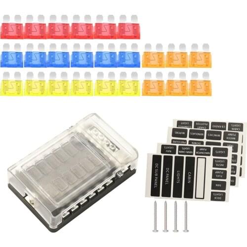 12-way RV Fuse Blocks Blade Fuse Box 12~32V Fuse Block Holder with LED Indicator Light Kit for Automotive Car Boat Marine Trike