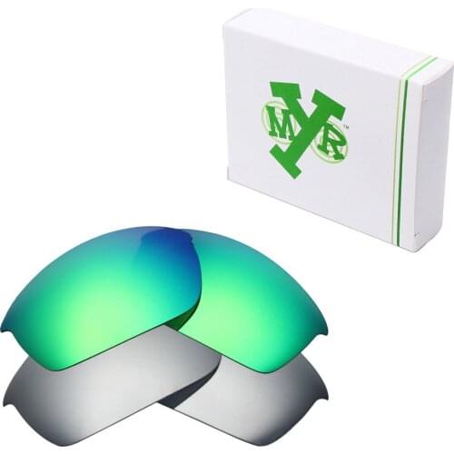 2 Pairs Mryok POLARIZED Replacement Lenses for Oakley Flak Jacket Sunglasses Silver Titanium & Emerald Green