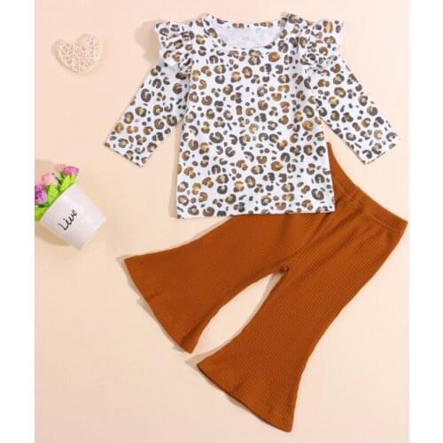 2021 Baby Girl Sets Tshirts Flared Pants Spring Autumn Clothing Leopard Outfits Clothes Set