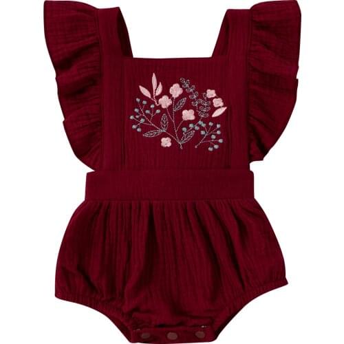 2021 Summer Newborn Baby Girls Clothes Jumpsuit Cotton Casual Floral Embroidery Ruffle Sleeve Bodysuit Toddler Infant Outfit