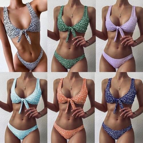 2021 Sexy Bikinis Swimsuits Push Up Swimwear Women Dot Printing Biquini Bandage Bow Beachwear New Two Pieces Bathing Suits