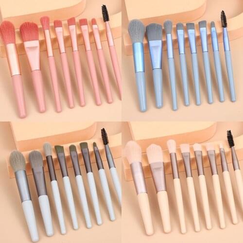 8 Pcs Natural Fiber Colorful Makeup Brushes Professional Foundation Powder Blush Eyeshadow Eyebrow Kabuki Blending Brush Set