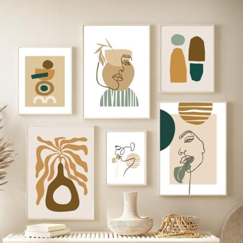 Boho Abstract Line Figure Face Geometry Leaves Nordic Poster Wall Art for Living Room Print Canvas Painting Decoration Pictures