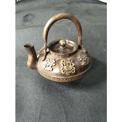 Antique collection Old QingDyansty copper teapot,Carving pattern, free shipping