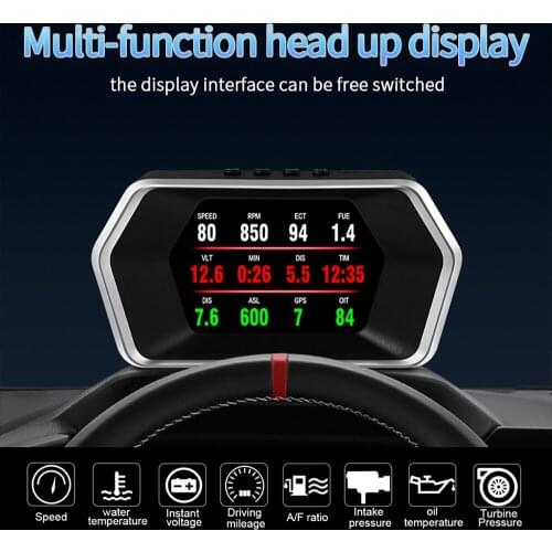 P17 OBD2 GPS Car HUD Head Up Display Speedometer Overspeed Alarm Acceleration Brake Test Car Water Temperature Voltage RPM Alarm