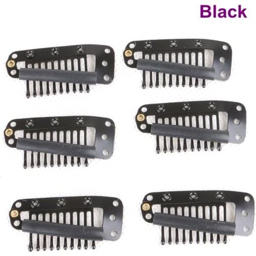 FREE SHIPPING ( Black, D.Brown, M.Brown, L.Brown, Blonde ) 38mm 10 teeth stainless steel snap hair clips for hair extension