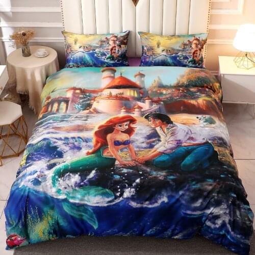 Disney Mermaid Kids Girls Bedding Set Frozen Duvet Cover Set Twin Full Queen Cartoon Bedclothes Cute Bedroom Quilt Cover Sets