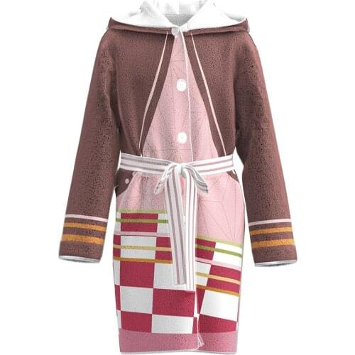 Demon Slayer Kamado Nezuko Cosplay Bathrobe Winter Men Women Hooded Flannel Bath Robe Costumes Dressing Gown Cloak