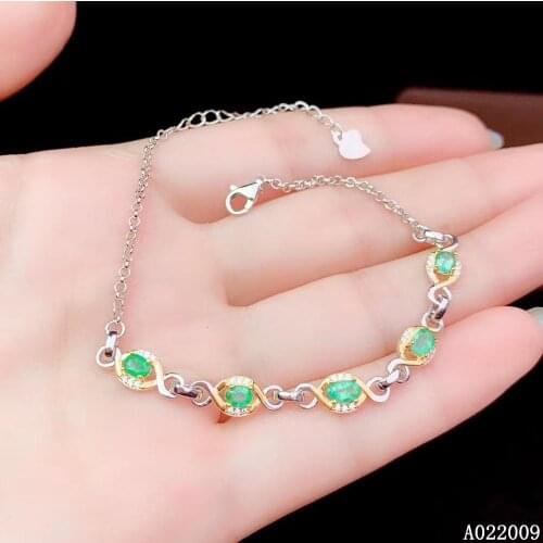KJJEAXCMY fine jewelry 925 sterling silver inlaid natural emerald bracelet vintage girl new hand bracelet support testing
