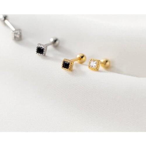 KAMIRA Real 925 Sterling Silver Trendy Geometric Beads Zircon Square Stud Earrings for Women Luxury Wedding Personality Jewelry