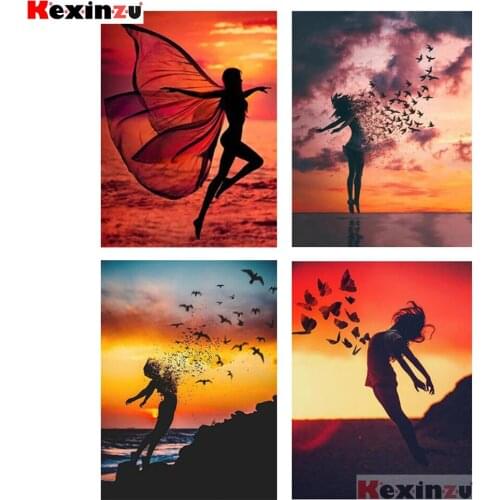 KEXINZU Diamond Painting Kit Portrait Woman 5D DIY Diamond Embroidery Sale Bird Sunset Rhinestones Full Mosaic Wall Art