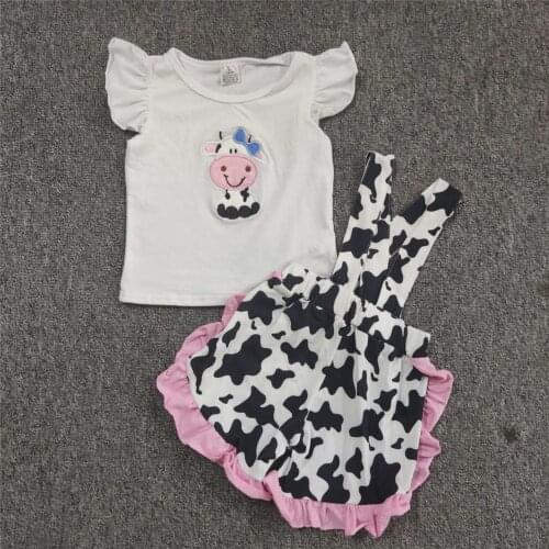 Summer Style Pure Cotton Baby Girls Suit White Small Flying Sleeve Short Sleeve With Bovine Embroidery And Pattern Halter Shorts
