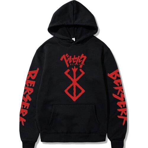 Berserk Print Hoodies Men Sweatshirts Hooded Fad Warm Hooded Pockets Streetwear