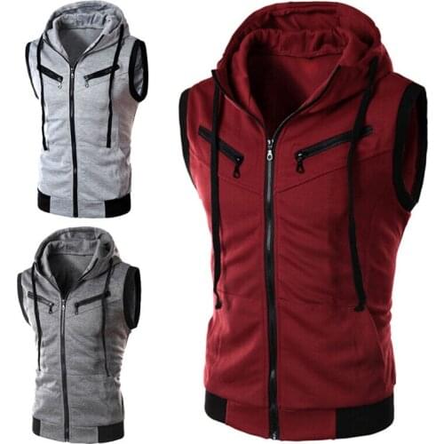 Mens Casual Slim Sleeveless Fit Hooded Hoodies Vest Waistcoat Cool Fashion
