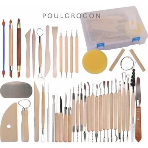 42 Pieces Set Clay Sculpture Pottery Carving Tools Pottery Combination Tool Plastic Box Set Pottery & Ceramics Tools Combination