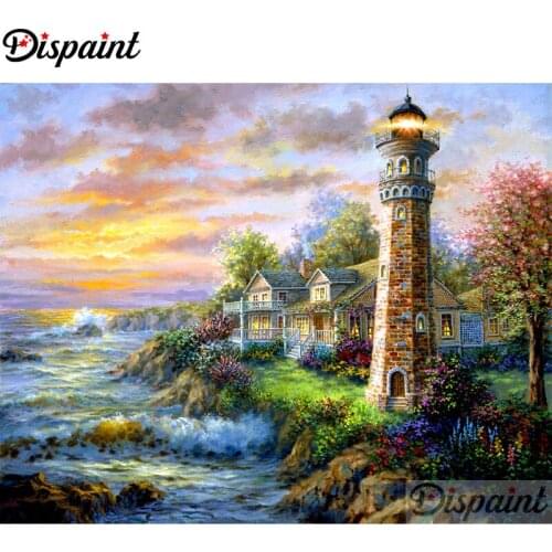 Dispaint Full Square/Round Drill 5D DIY Diamond Painting "Tower house scenery" Embroidery Cross Stitch 5D Home Decor A11063