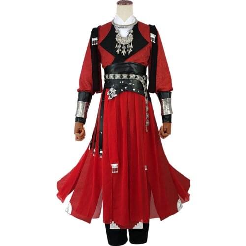 New Arrival Hua Cheng Cosplay Costume Tian guan ci fu Desperate Ghost King Hua Cheng Full Set Wig Shoes Sword