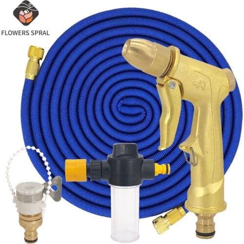 New 25ft-100ft Garden Hose Magic Retractable Plastic Hose Car Wash Hose Metal Spray Gun Outdoor Garden Watering Foam Water Gun
