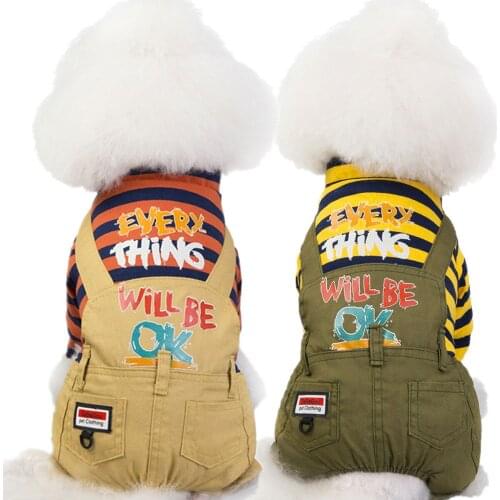 Pet Clothes Dog Letter Rompers Teddys Thickened Four Legged Cotton Padded Jacket Pomeranian Stripe Jumpsuits