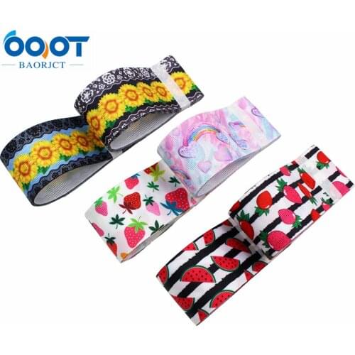 OOOT BAORJCT L-20406-239,38mm,10yards Colorful Strawberry flowers Printed grosgrain Ribbons,bow cap DIY accessories decorations