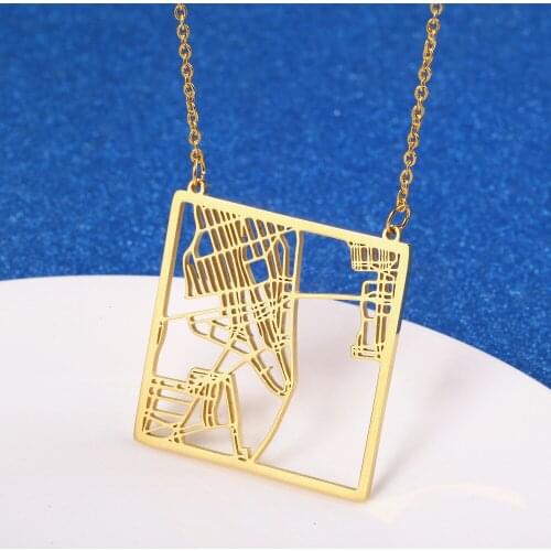 Stainless Steel New York City Map Necklace Square United States NY US Jewelry Town Skyline Pendant Necklaces Woman Man Gifts