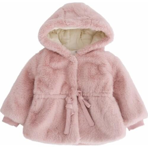 Girls' Hooded Plush Jacket Childrens Jackets Warm Kids Jacket Boys Baby Winter Clothes Fluffy Jacket Coat Outdoor 2021 Tie Bow