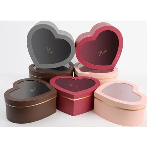 2pcs Heart Shaped Gift Box With Transparent Window For Wedding Birthday Party Valentine Decorative Packaging Flowers Gifts Boxes