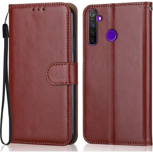 Luxury Leather Case for On Realme 5i Wallet Stand Flip Case Phone Bag with Strap