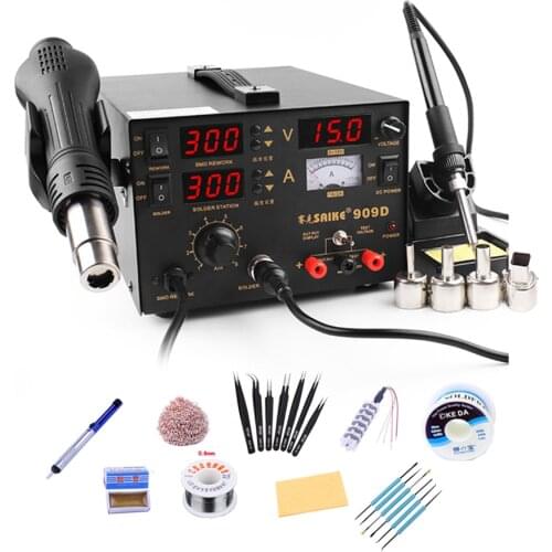 Saike 909D Heat Gun Desoldering Station Power Multi-Function 3 in 1 Constant Temperature Soldering Iron Soldering Station