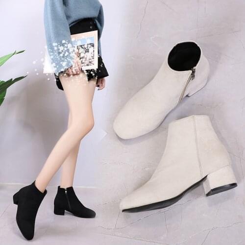 High-heeled Boots for Women, Korean Style Solid Color Ankle Boots (Height 4cm 1.57inches, Suede)