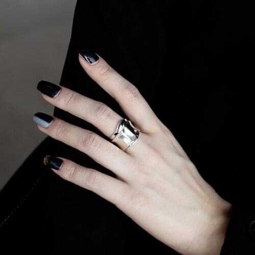 Silvology 925 Sterling Silver Irregular Origami Texture Rings Glossy Original Design Korea Rings for Women 2020 Retro Jewelry