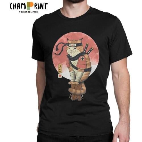 Shinobi Cat Ninja Kitty Men T Shirt Unique Tee Shirt Short Sleeve Crewneck T-Shirts 100% Cotton Birthday Gift Tops