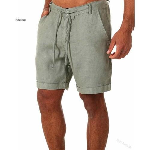 Men Summer Shorts Cotton Beach Shorts Mens Fashion Breathable Thin Shorts Lightweight Drawstring Short Pants Solid Color Cool